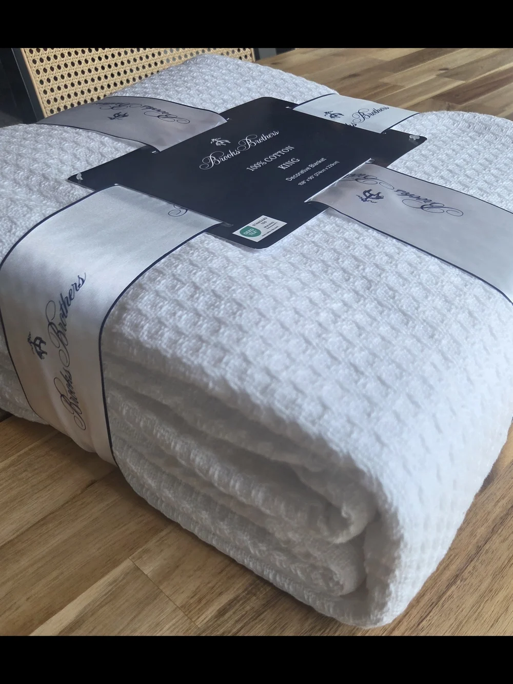 Brooks Brothers White Cotton King Blanket